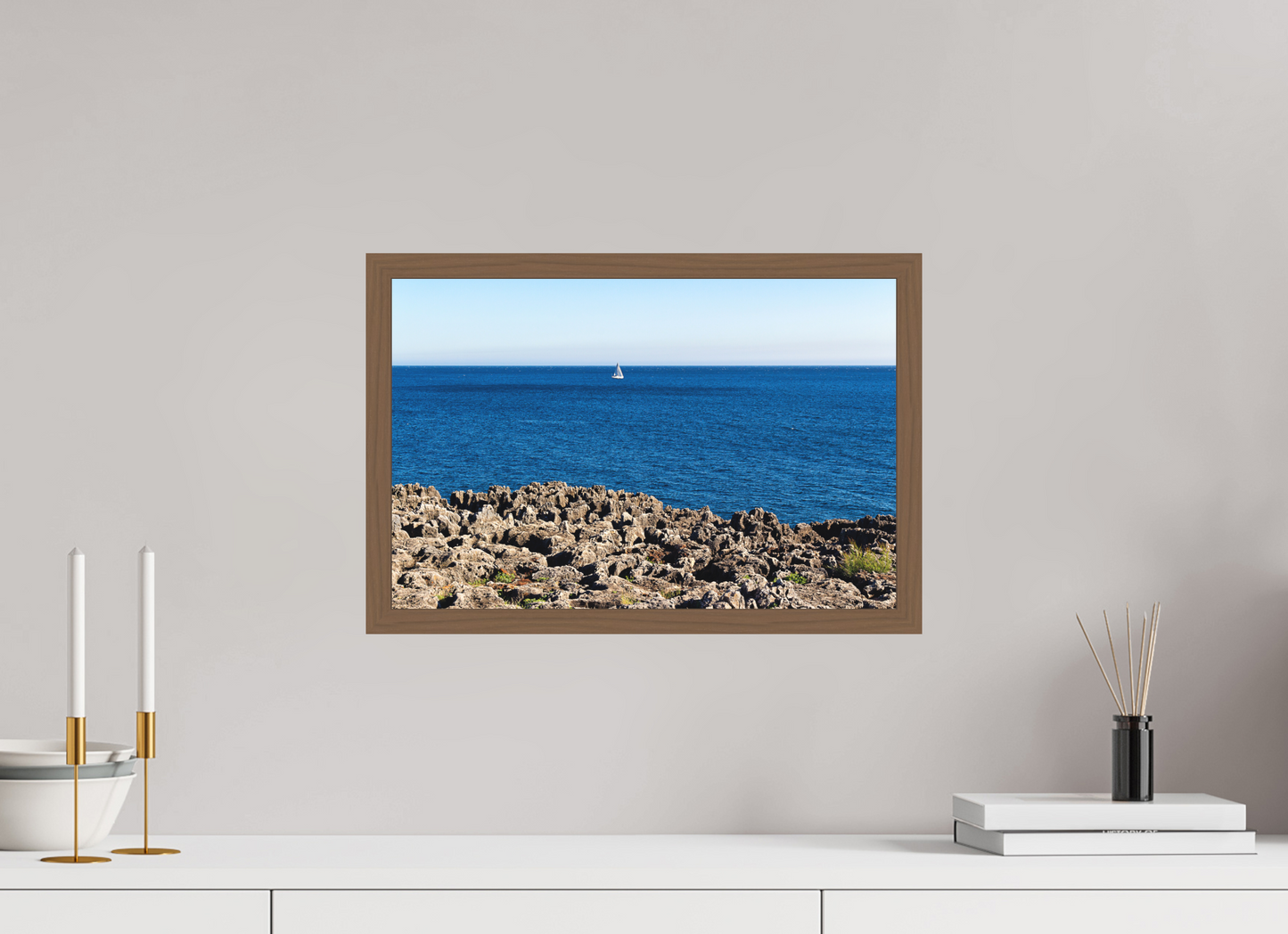 45 x 30 cm, Fine Art em Metacrilato - moldura walnut O Barquinho