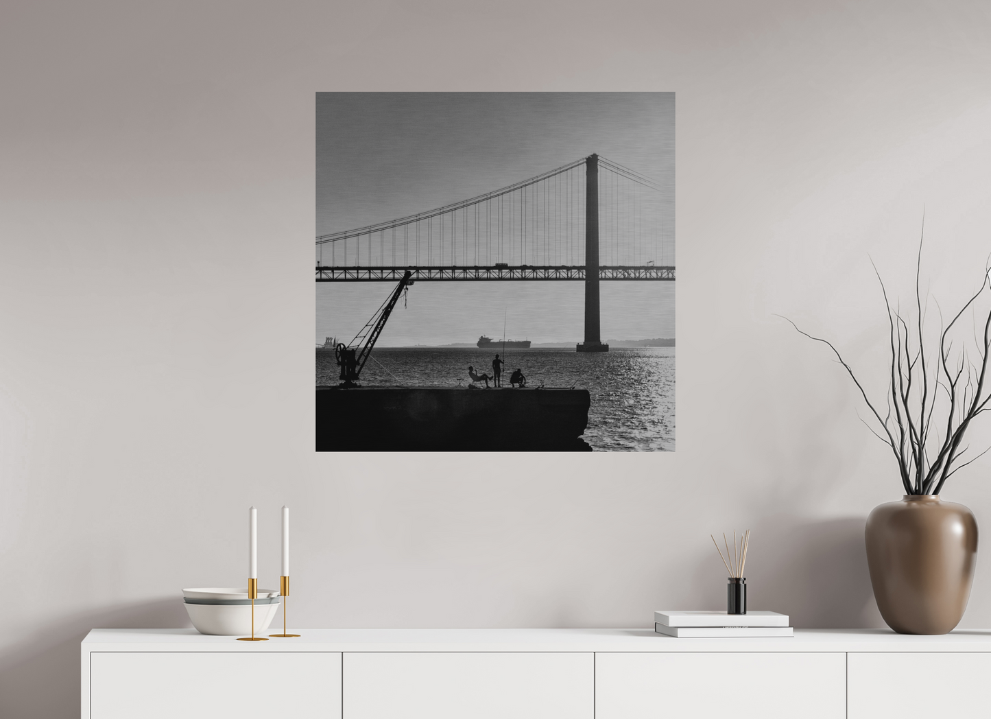 80 x 80 cm, Impressão em Alumínio escovado - sem moldura Os Pescadores de Almada.