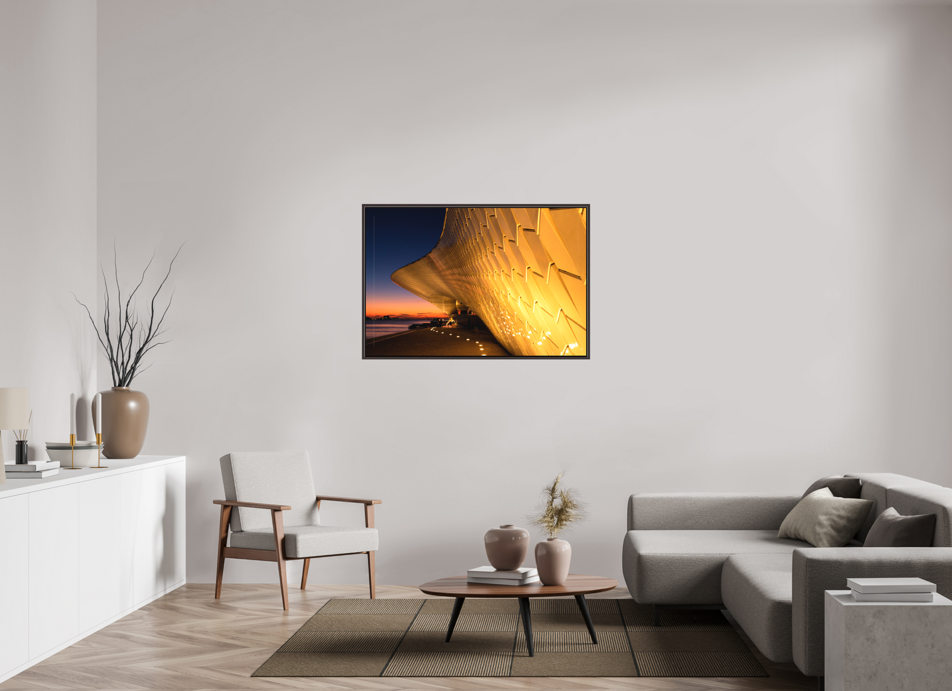 120 x 80 cm, Canva - moldura castanha escura Lines and Sunset