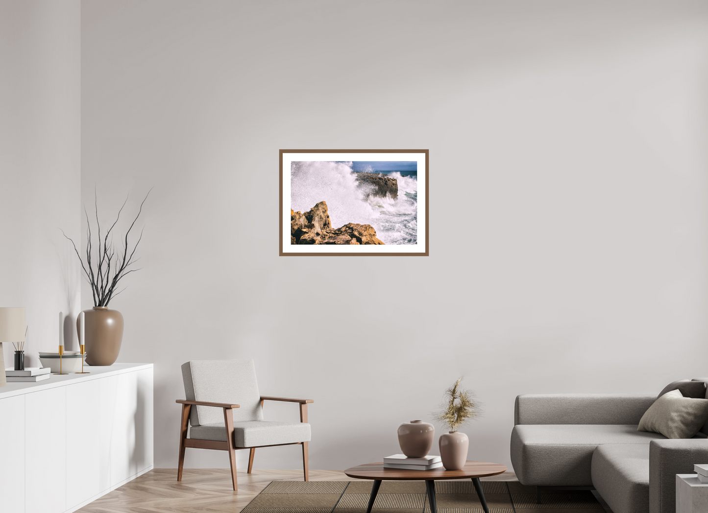 75 x 50 cm, Hahnemuhle Fine Art - moldura Walnut Mar em Fúria