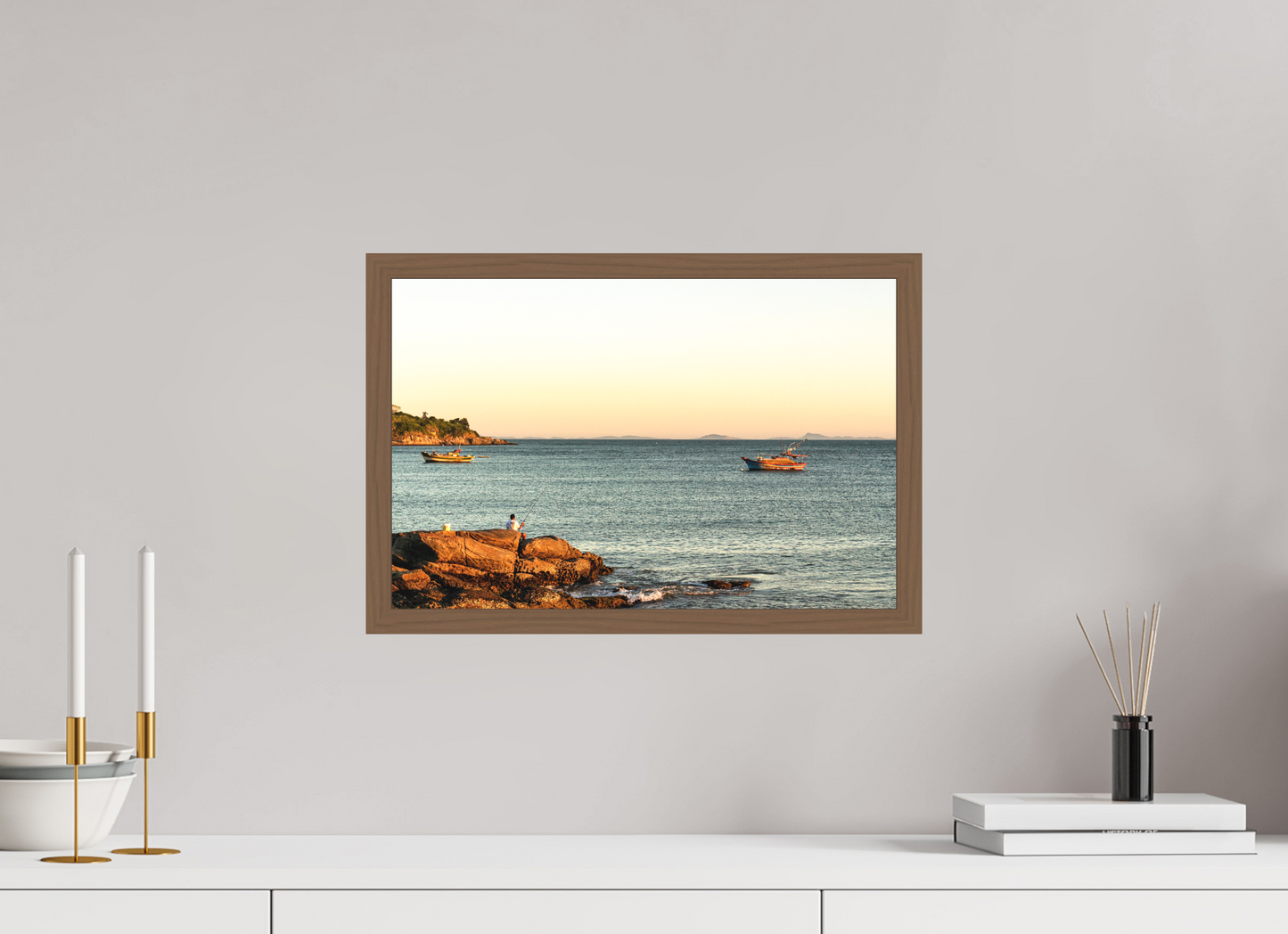 45 x 30 cm, Fine Art em Metacrilato - moldura walnut O Pescador