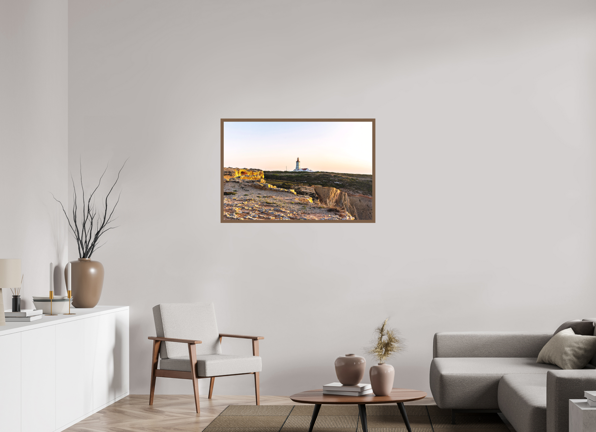 105 x 70 cm, Fine Art em Metacrilato - moldura walnut O Farol