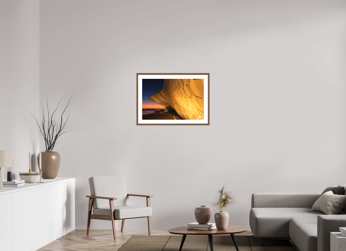 75 x 50 cm, Hahnemuhle Fine Art - moldura Walnut Lines and Sunset