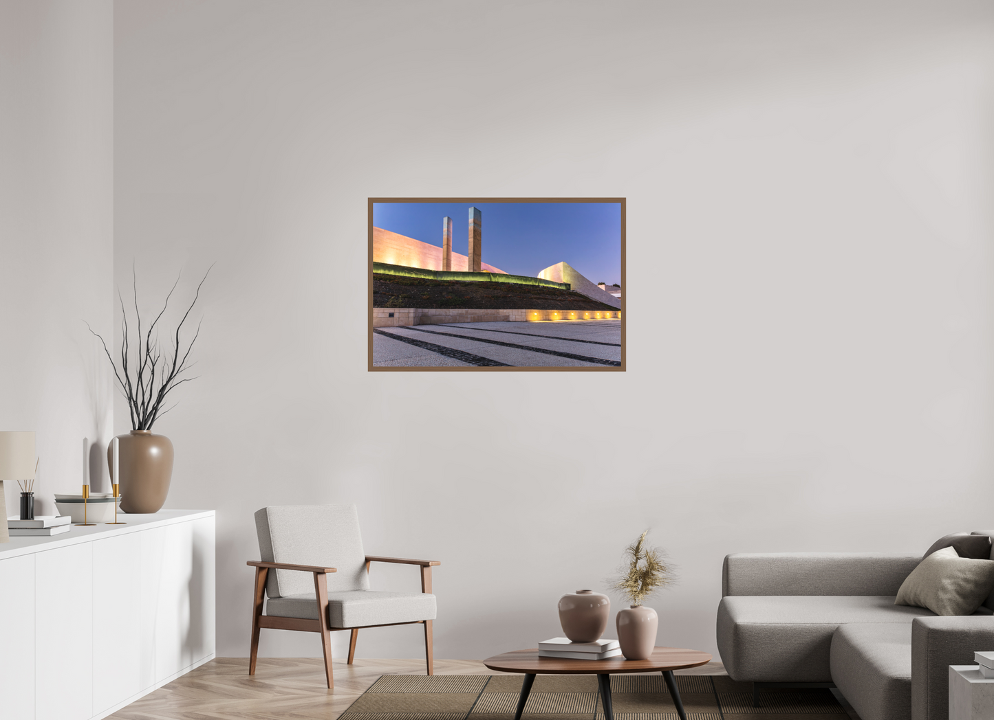 105 x 70 cm, Fine Art em Metacrilato - moldura walnut Linhas e Curvas