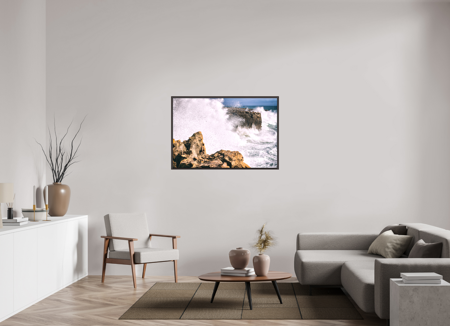 120 x 80 cm, Canva - moldura castanha escura Mar em Fúria