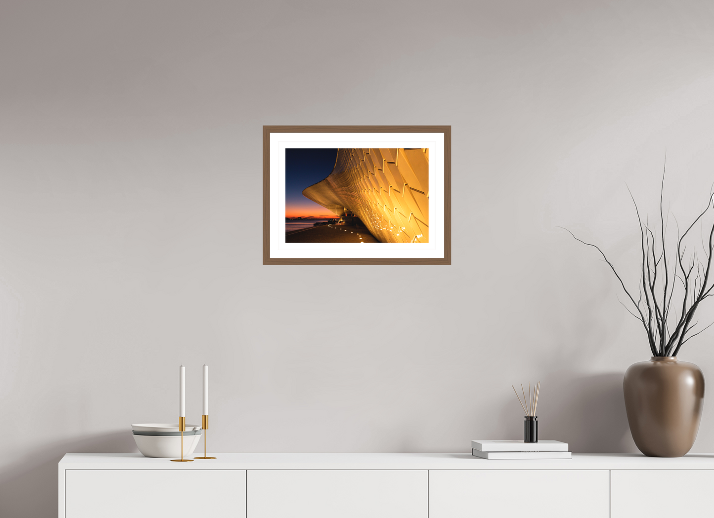 45 x 30 cm, Hahnemuhle Fine Art - moldura Walnut Lines and Sunset