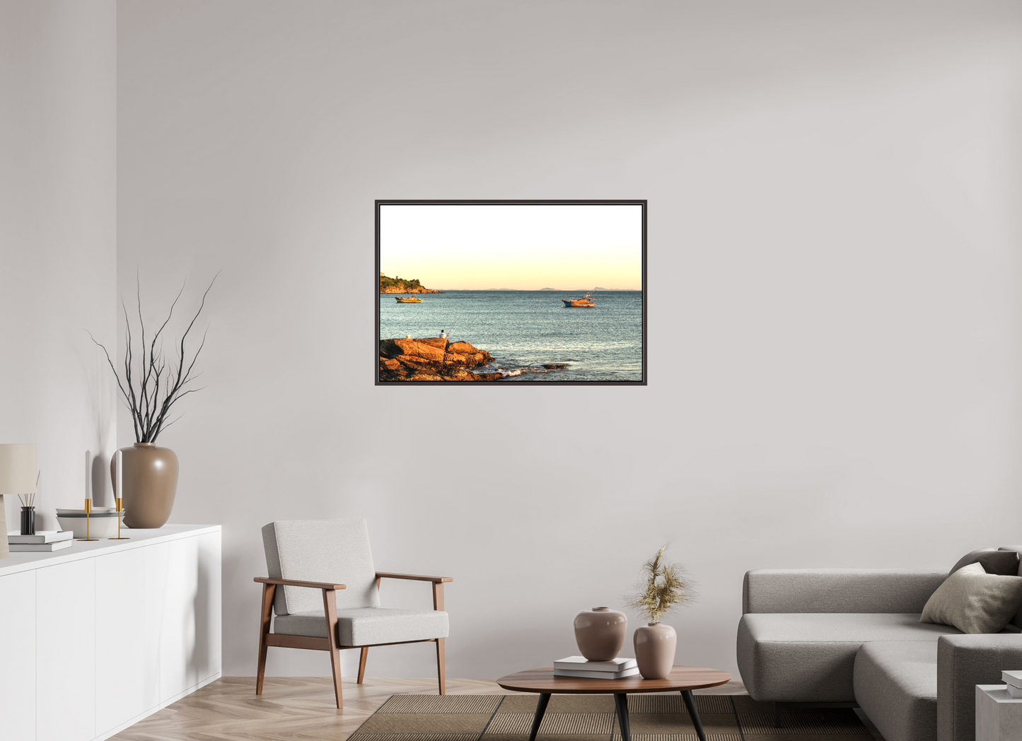 105 x 70 cm, Canva - moldura castanha escura O Pescador
