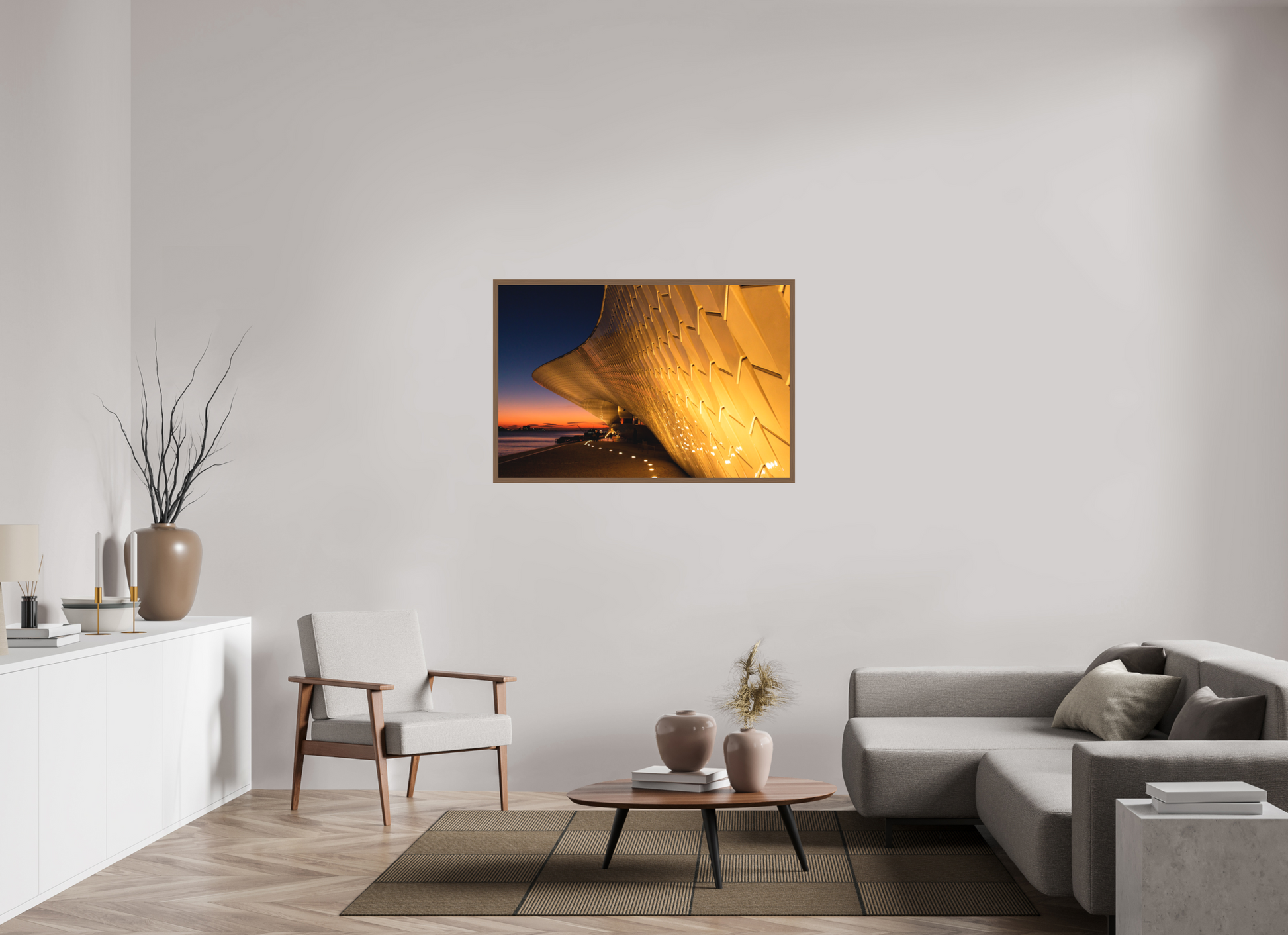 120 x 80 cm, Fine Art em Metacrilato - moldura walnut Lines and Sunset