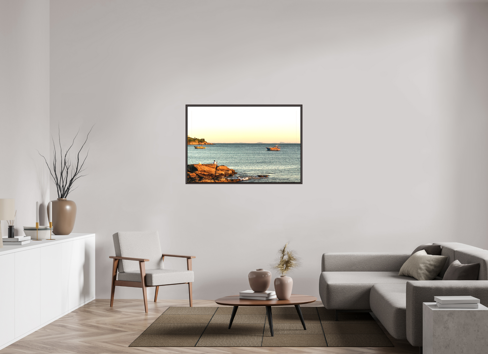 120 x 80 cm, Canva - moldura castanha escura O Pescador