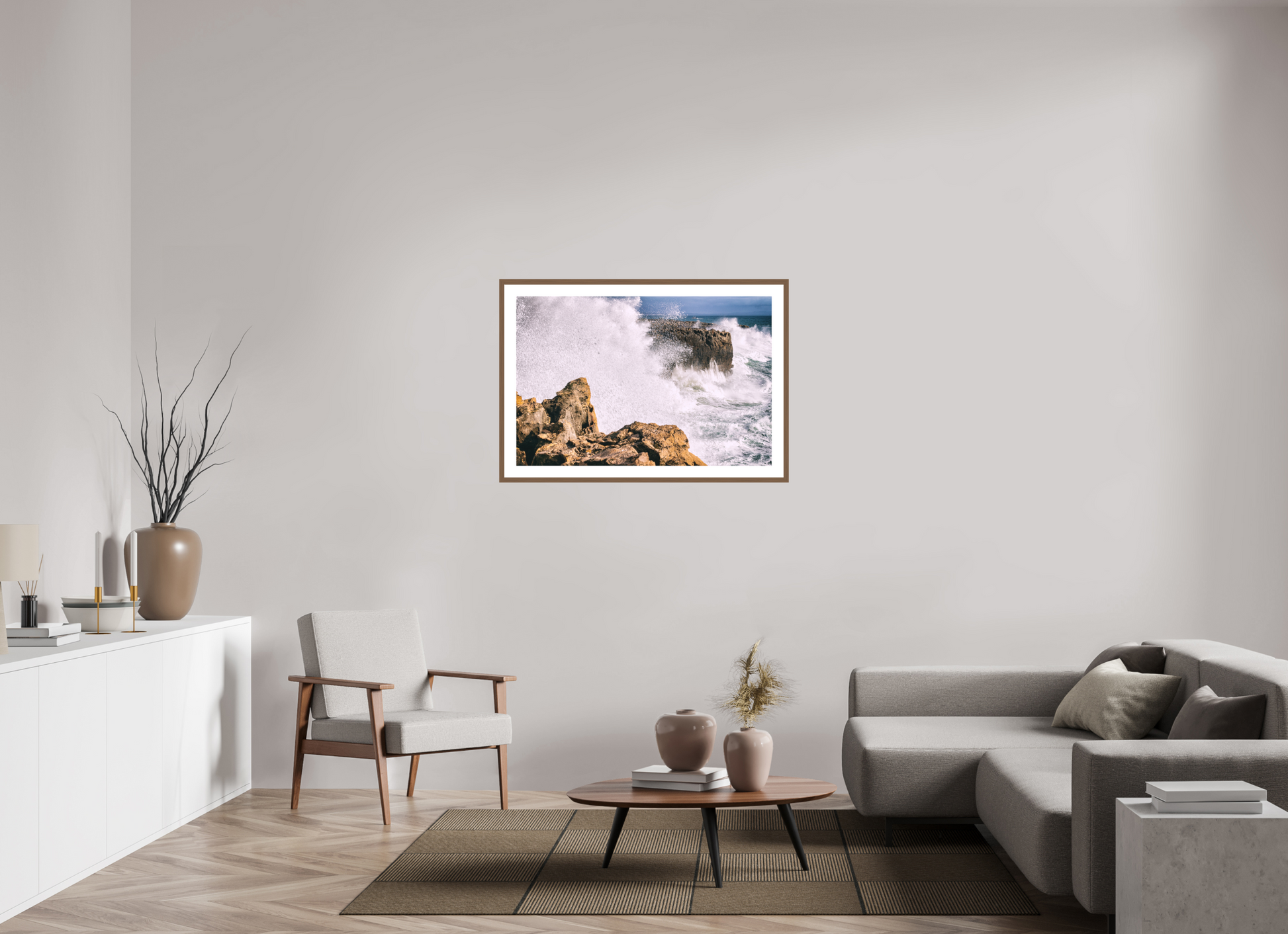 105 x 70 cm, Hahnemuhle Fine Art - moldura Walnut Mar em Fúria
