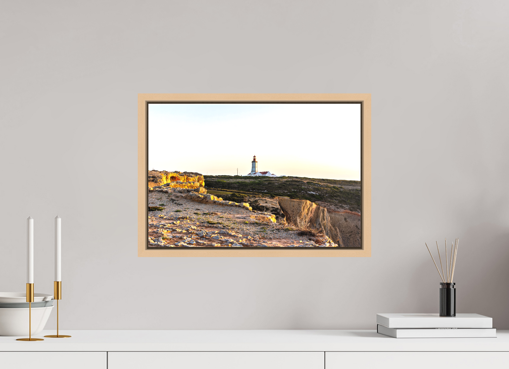 45 x 30 cm, Canva - moldura maple natural O Farol