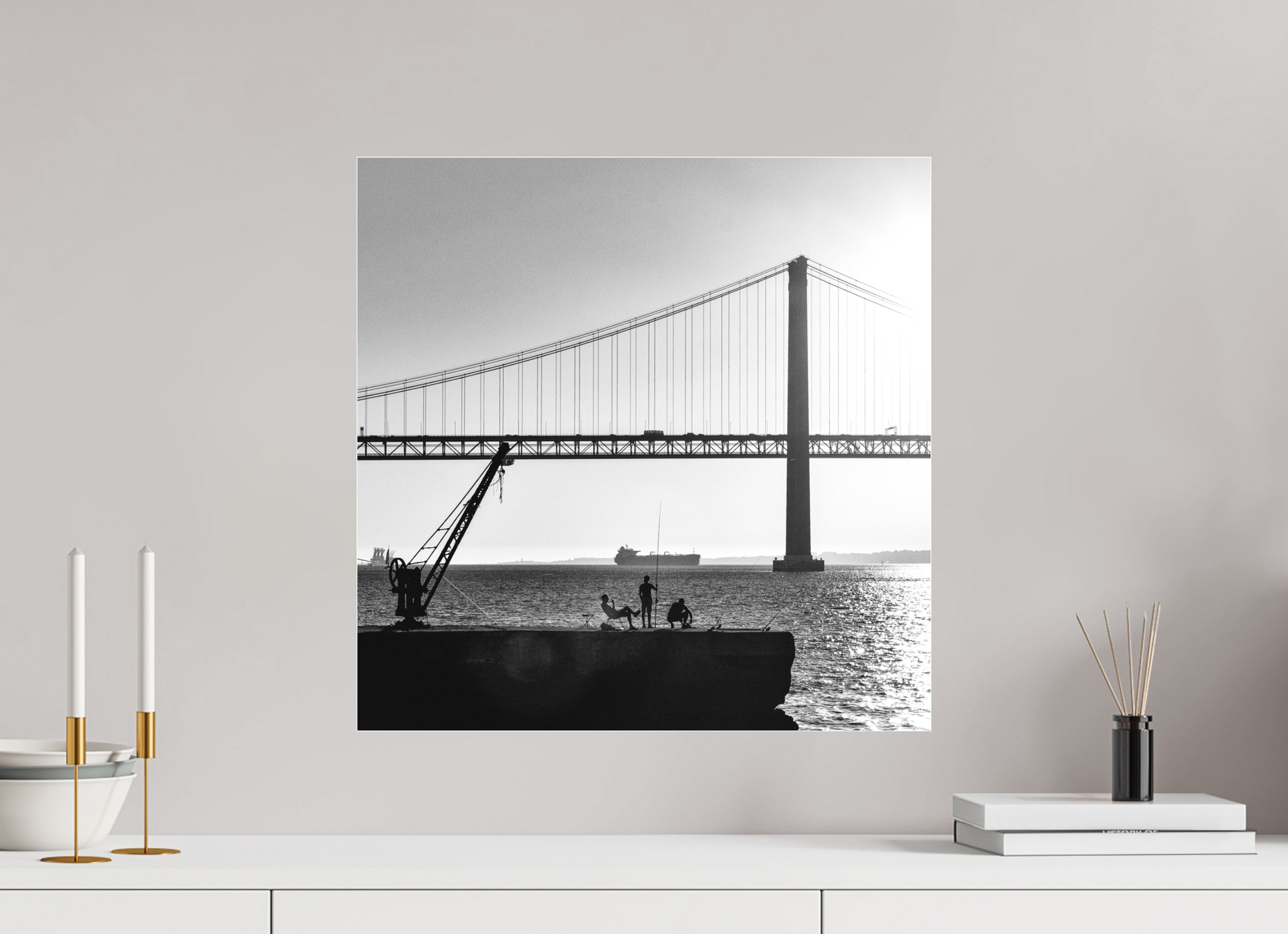 50 x 50 cm, Ilford P&B em Metacrilato - sem moldura Os Pescadores de Almada.