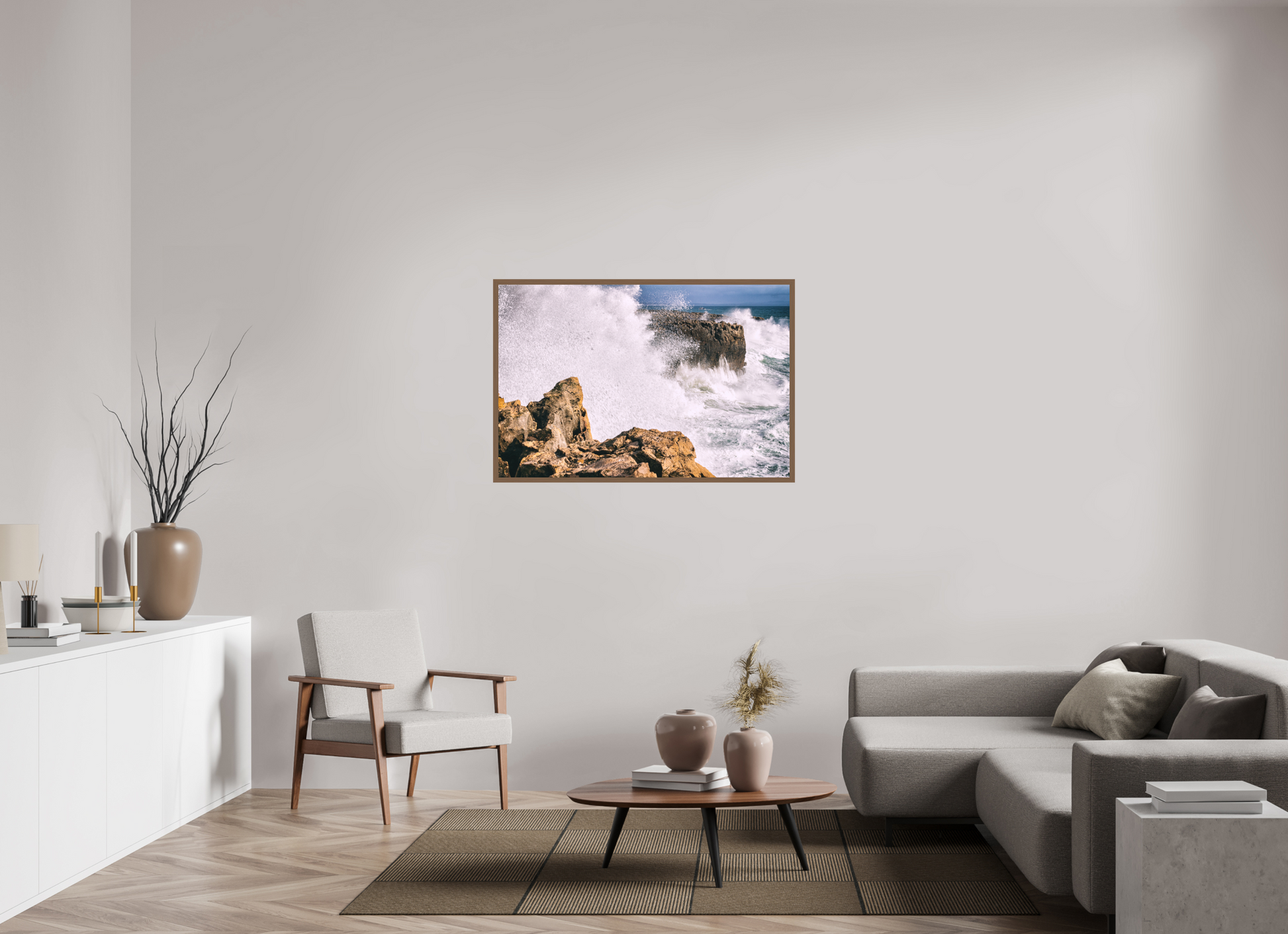 120 x 80 cm, Fine Art em Metacrilato - moldura walnut Mar em Fúria