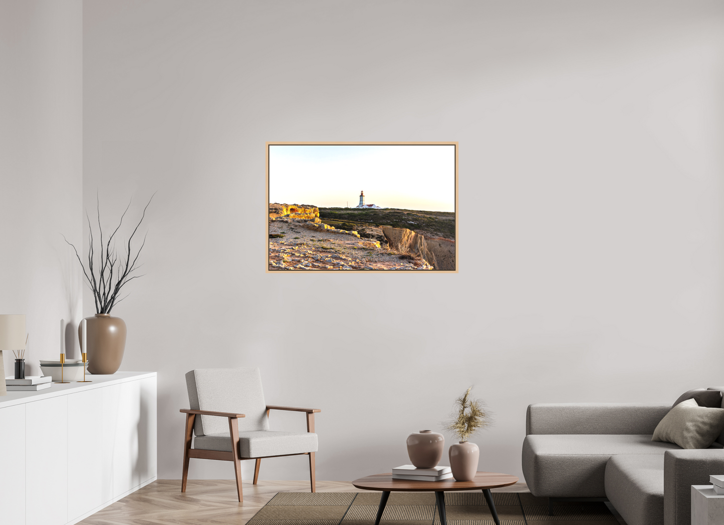 105 x 70 cm, Canva - moldura maple natural O Farol