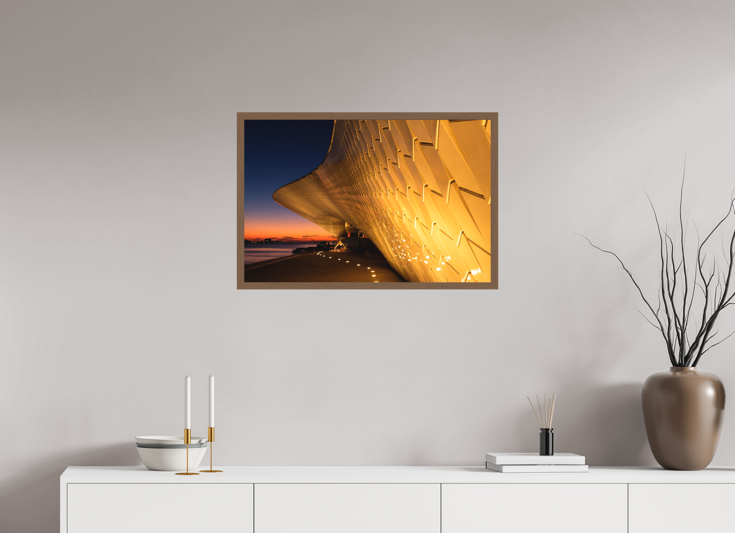 75 x 50 cm, Fine Art em Metacrilato - moldura walnut Lines and Sunset
