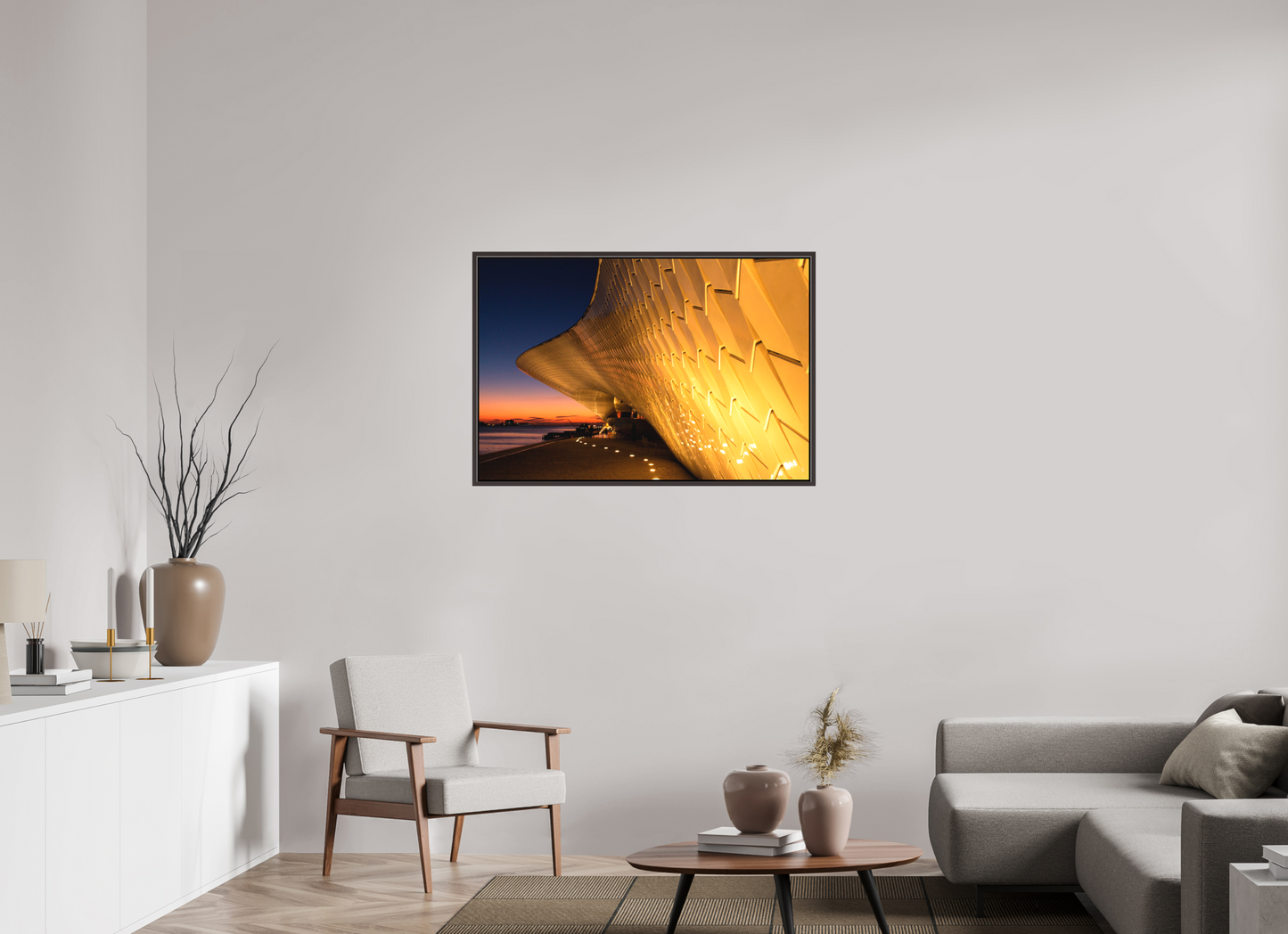 105 x 70 cm, Canva - moldura castanha escura Lines and Sunset