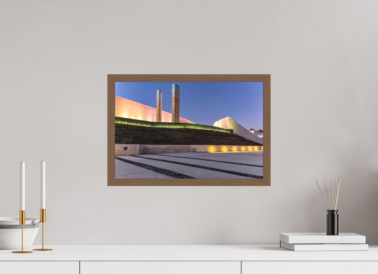 45 x 30 cm, Fine Art em Metacrilato - moldura walnut Linhas e Curvas