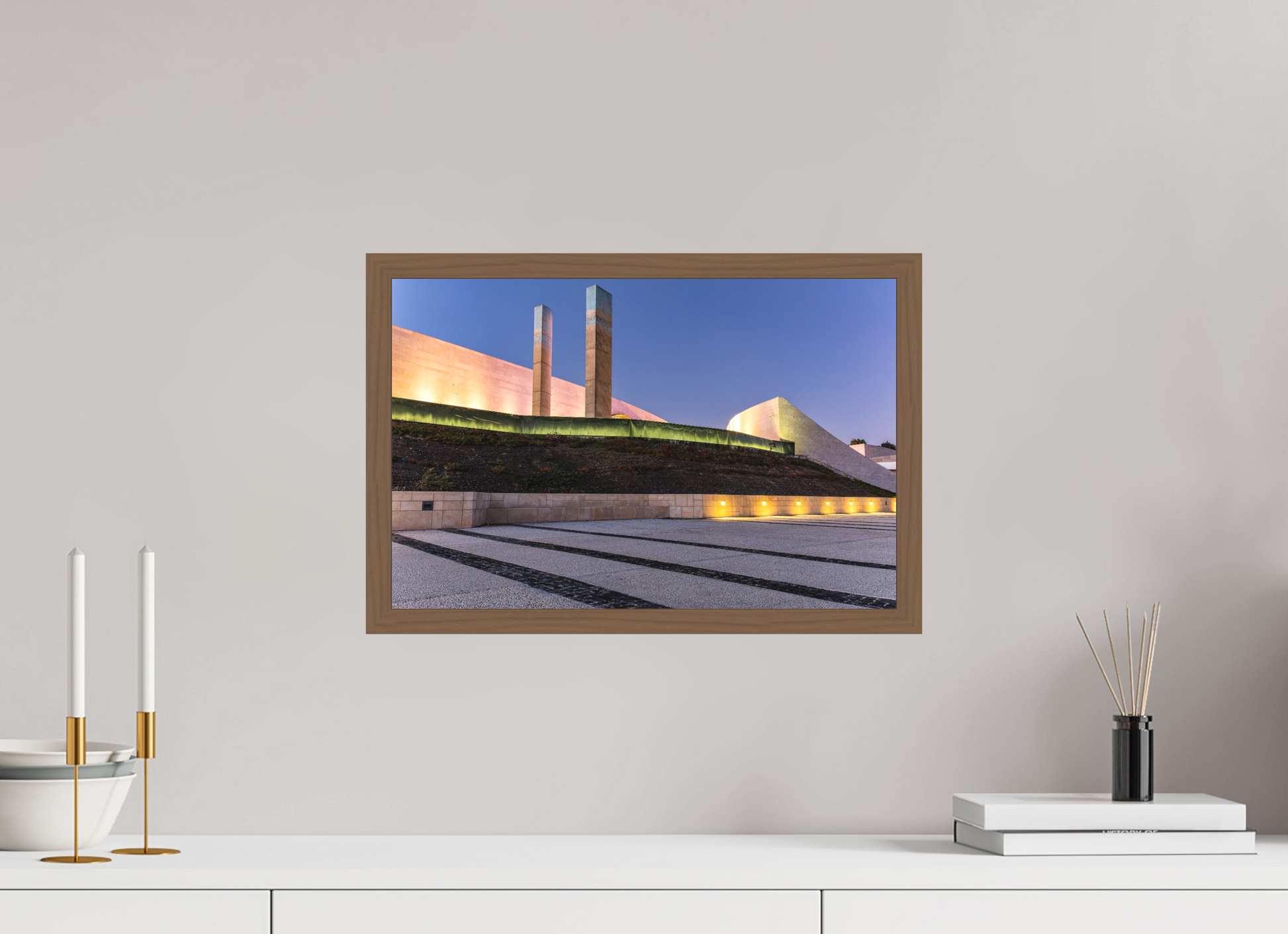 45 x 30 cm, Fine Art em Metacrilato - moldura walnut Linhas e Curvas