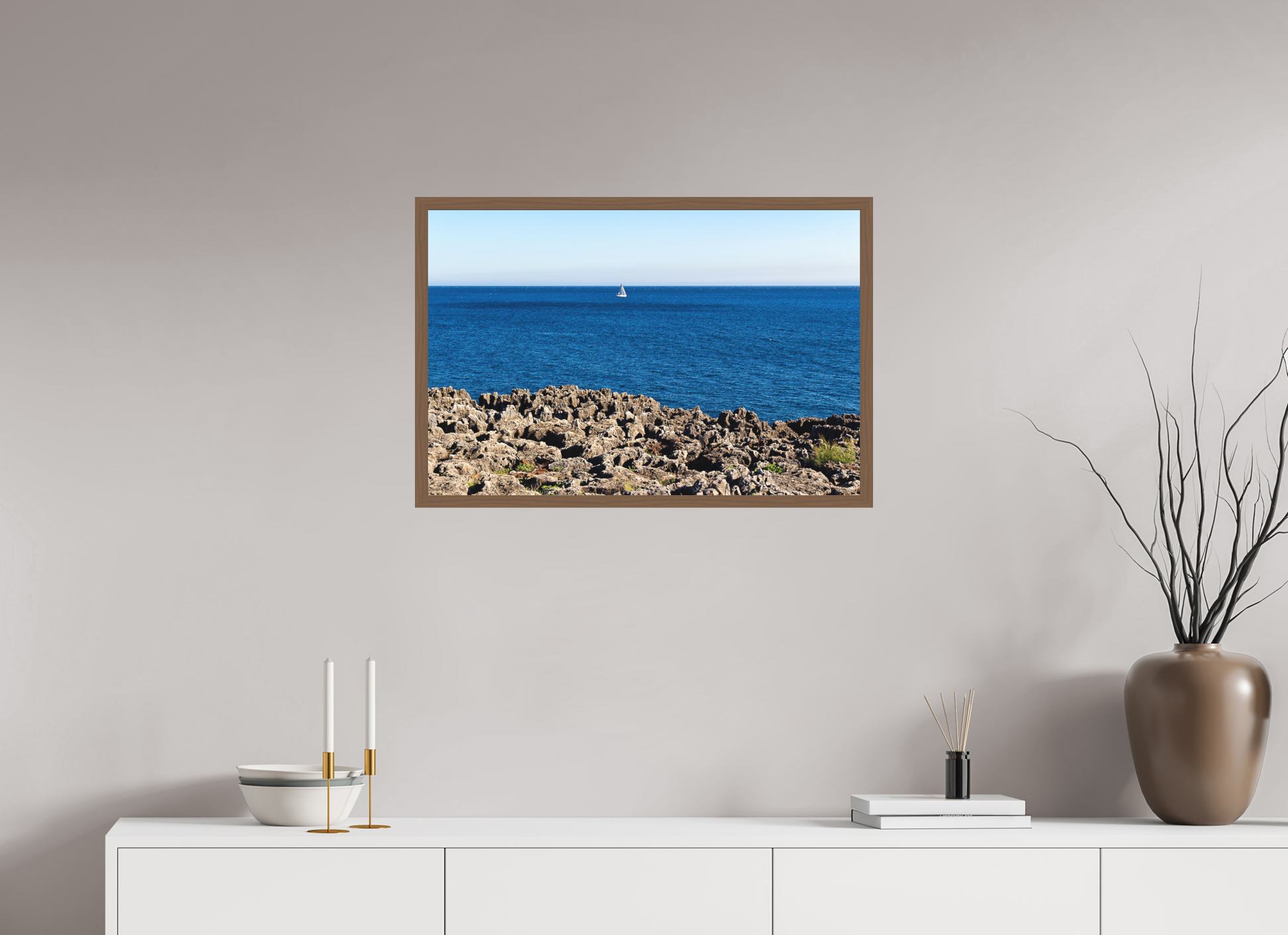 75 x 50 cm, Fine Art em Metacrilato - moldura walnut O Barquinho