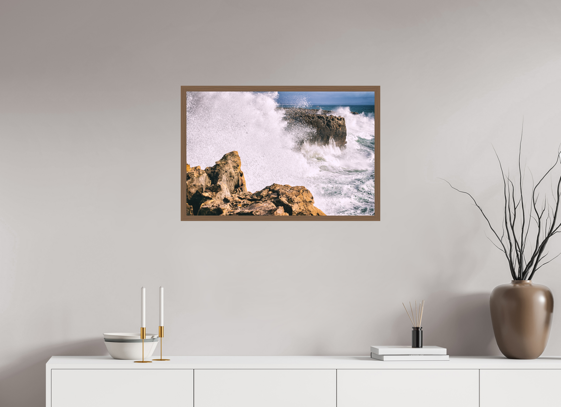 75 x 50 cm, Fine Art em Metacrilato - moldura walnut Mar em Fúria