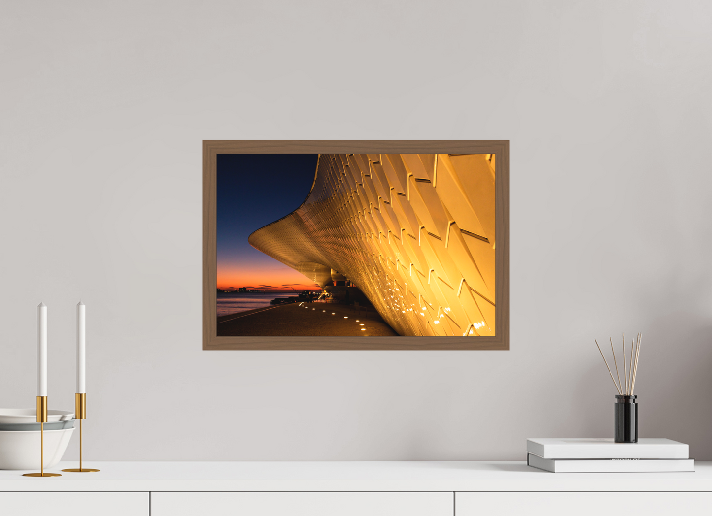 45 x 30 cm, Fine Art em Metacrilato - moldura walnut Lines and Sunset