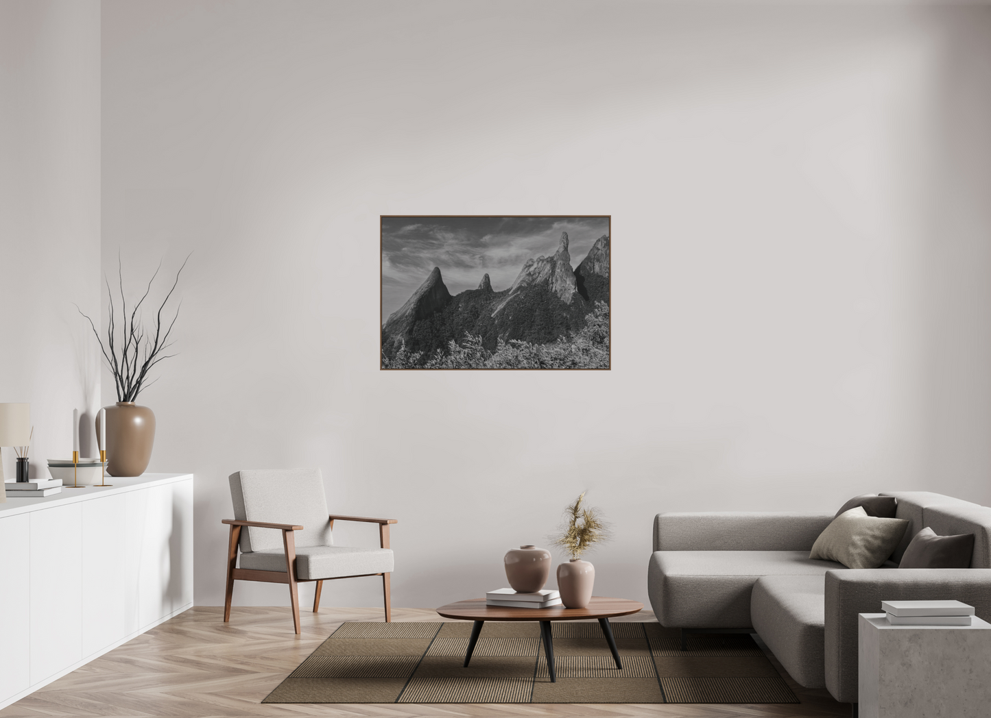 120 x 80 cm, Impressão em Alumínio escovado - moldura walnut Pico Dedo de Deus.