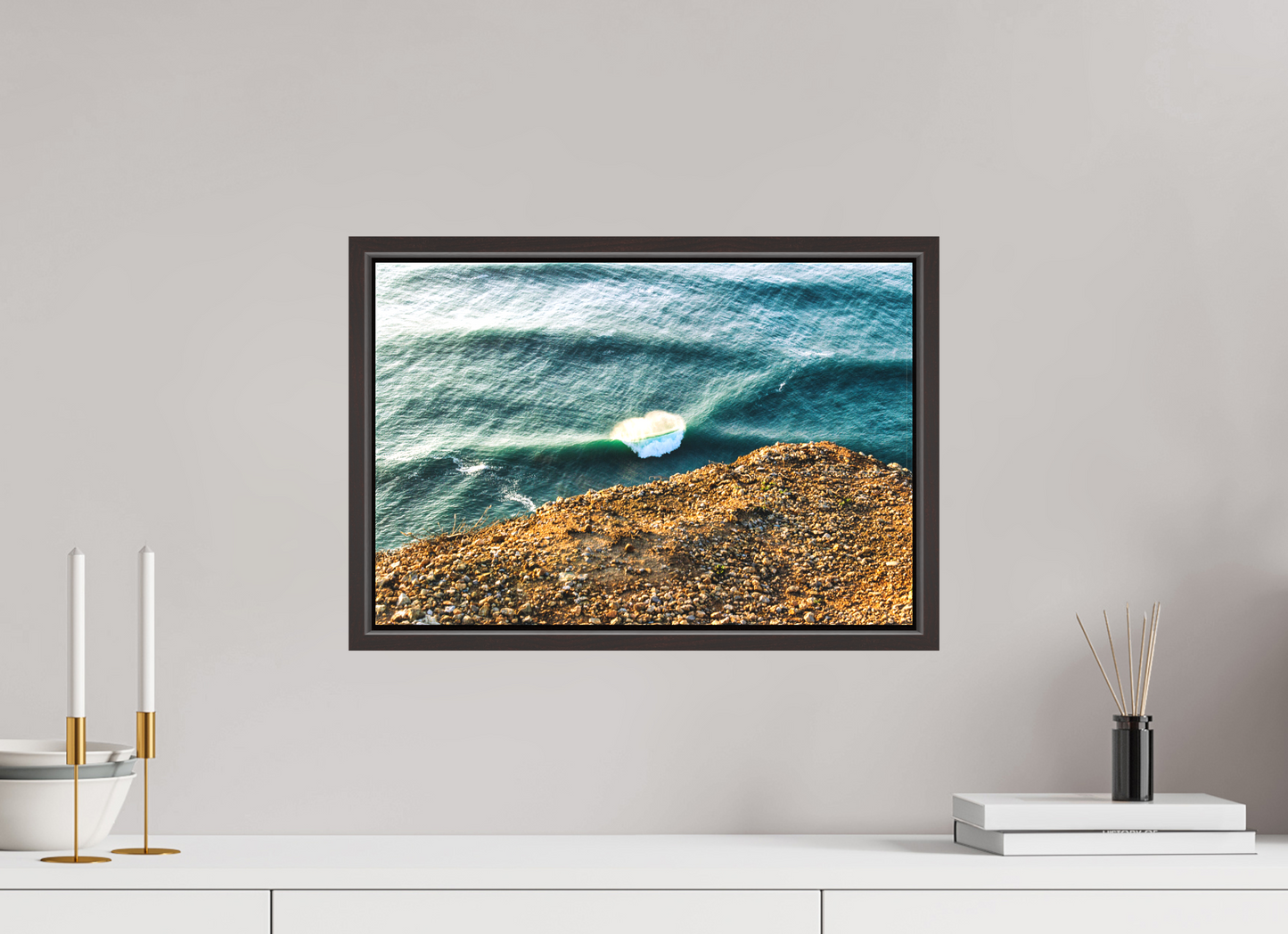 45 x 30 cm, Canva - moldura castanha escura Wave