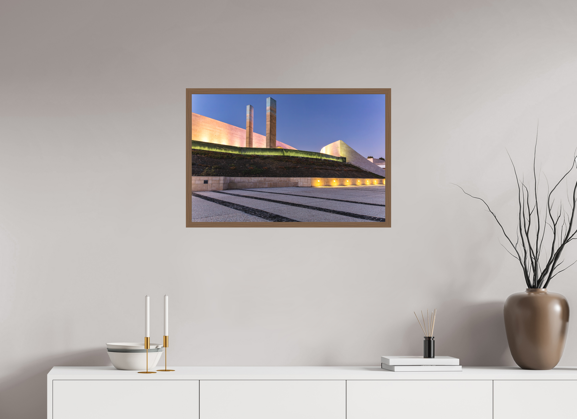 75 x 50 cm, Fine Art em Metacrilato - moldura walnut Linhas e Curvas