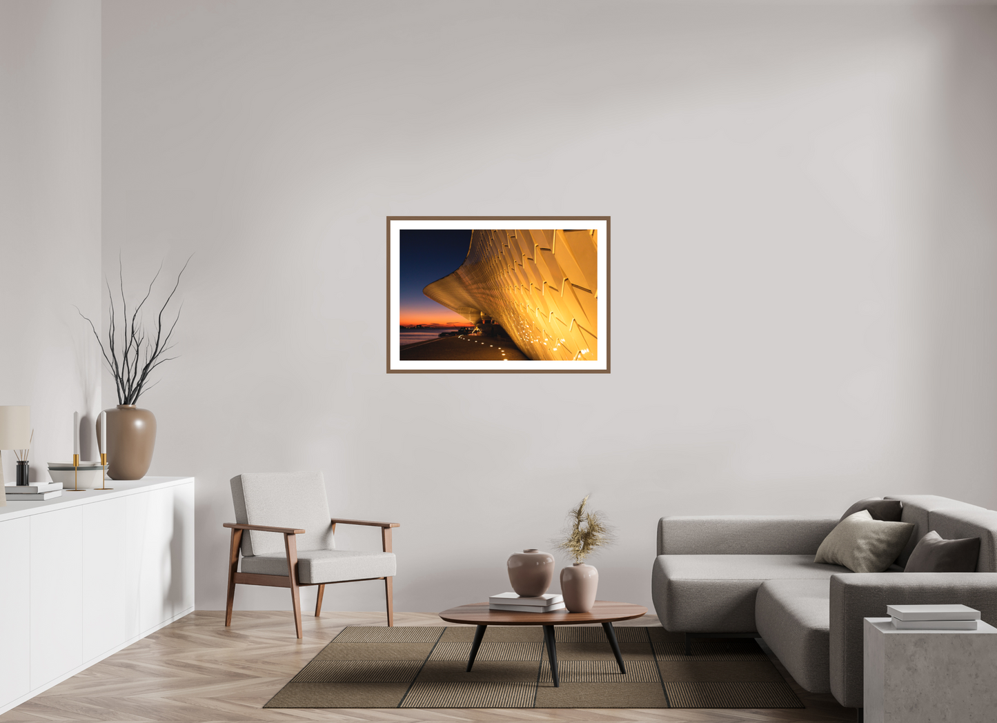 105 x 70 cm, Hahnemuhle Fine Art - moldura Walnut Lines and Sunset