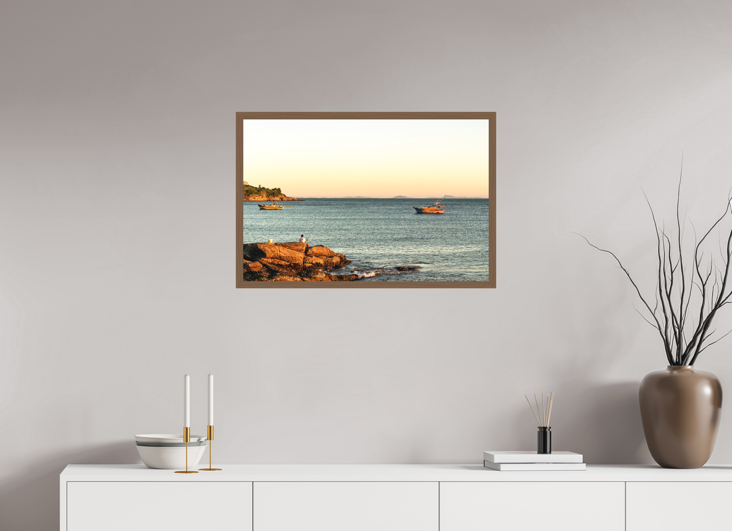 75 x 50 cm, Fine Art em Metacrilato - moldura walnut O Pescador