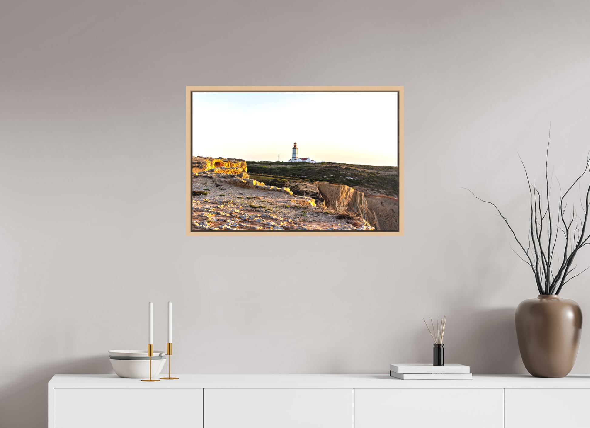 75 x 50 cm, Canva - moldura maple natural O Farol