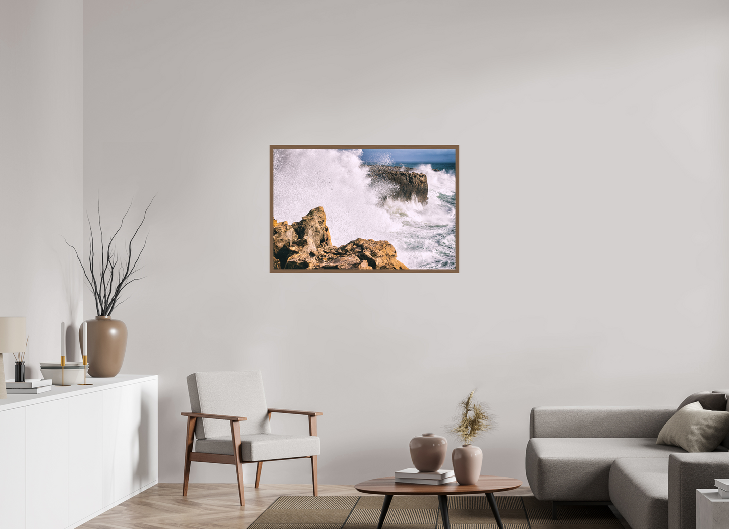 105 x 70 cm, Fine Art em Metacrilato - moldura walnut Mar em Fúria